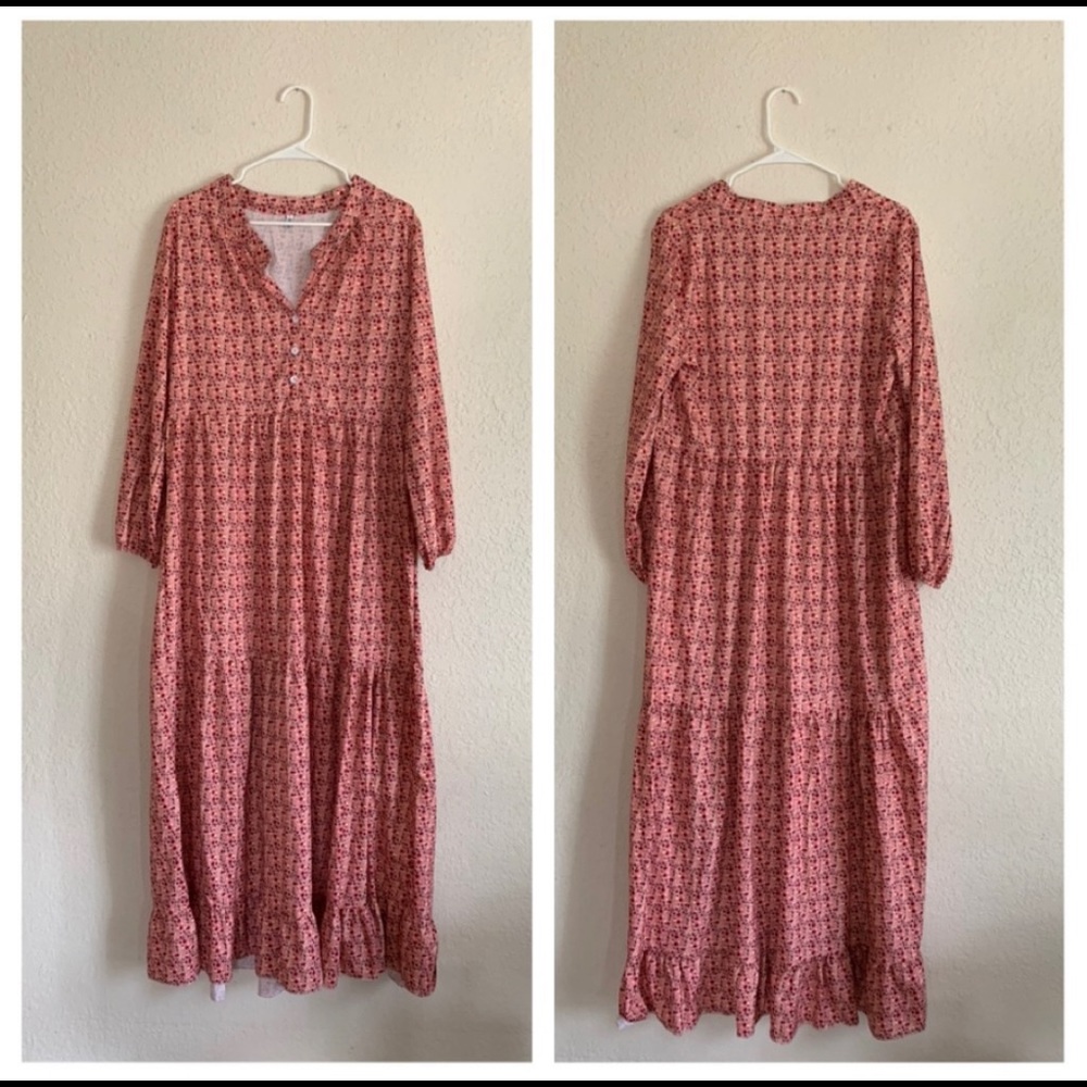 Bohemian Flower Print Long Sleeve Maxi Dress